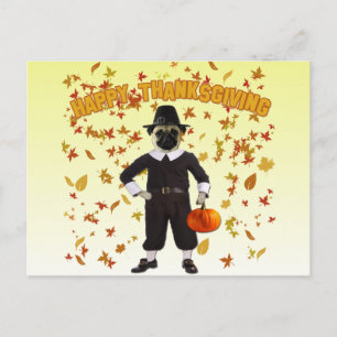 Happy Thanksgiving Pug Postcard Feiertagspostkarte