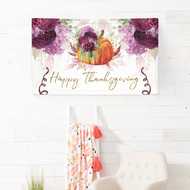 Happy Thanksgiving Pumpkin Burgundy Blume Banner (Insitu)
