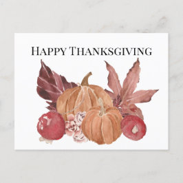 Happy Thanksgiving Pumpkin Cherry Leaf Wassercolor Postkarte