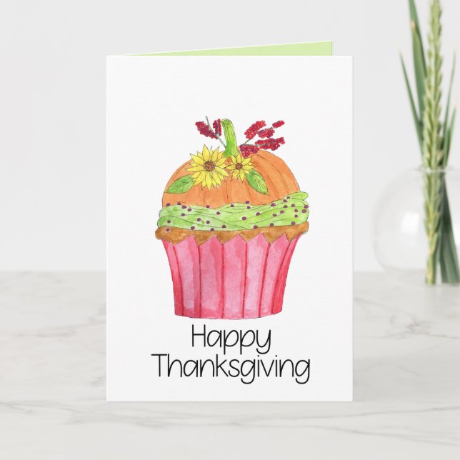 Happy Thanksgiving Pumpkin Cupcake Karte (Vorderseite)
