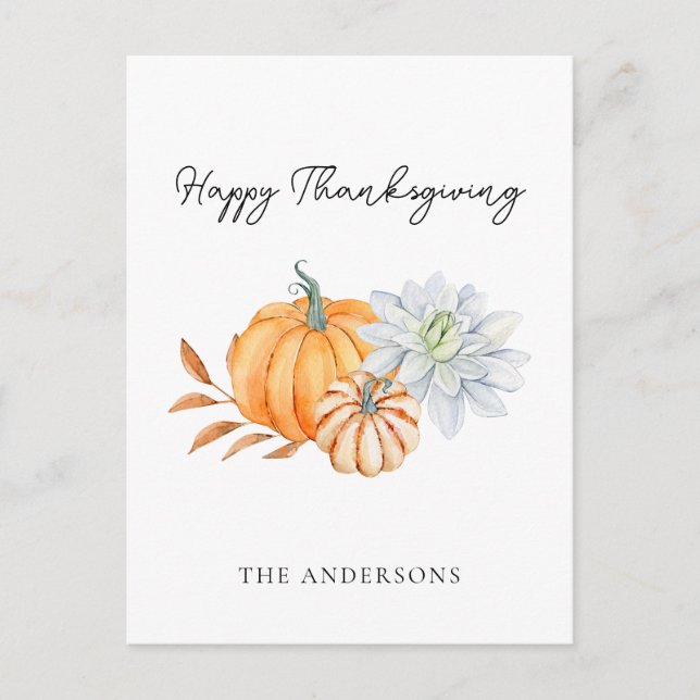 Happy Thanksgiving Pumpkin Fall Elegant Postkarte (Vorderseite)
