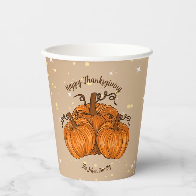 Happy Thanksgiving Pumpkin Glitzer Pappbecher (Vorderseite)