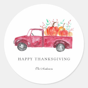 Happy Thanksgiving Pumpkin Harvest Red Truck Fall Runder Aufkleber