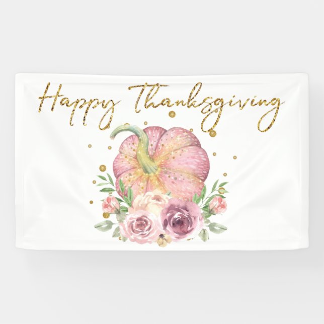 Happy Thanksgiving Pumpkin Pink und Glitzer Banner (Horizontal)