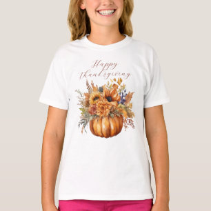 Happy Thanksgiving Pumpkin und Blume- T-Shirt