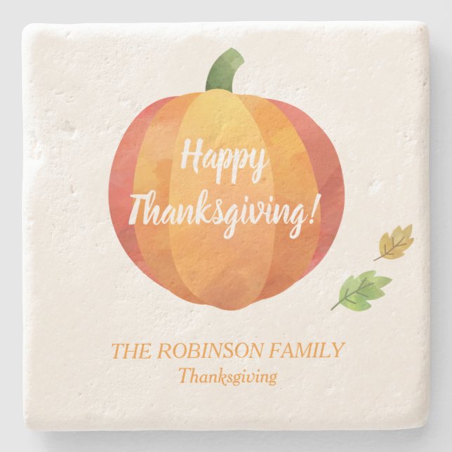 Happy Thanksgiving Pumpkin Wasserfarbe Custom Steinuntersetzer (Vorderseite)