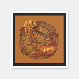Happy Thanksgiving Pumpkin Wreath Napkins Serviette