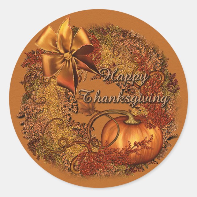 Happy Thanksgiving Pumpkin Wreath Stickers (Vorderseite)