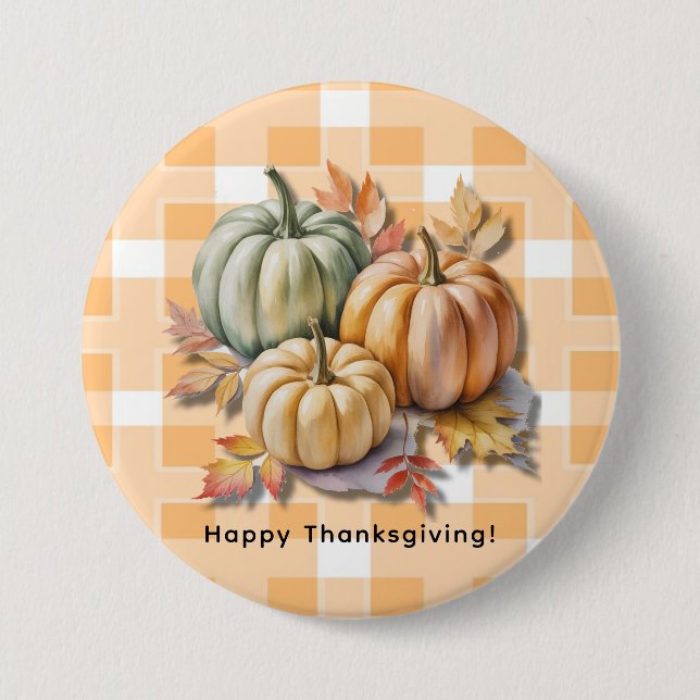 Happy Thanksgiving Pumpkins & Autumn Leaves Button (Vorderseite)