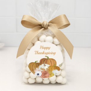 Happy Thanksgiving Pumpkins Floral Burgundy Orange Runder Aufkleber