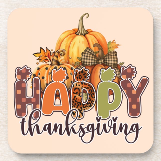 Happy Thanksgiving Pumpkins Getränkeuntersetzer (Vorderseite)