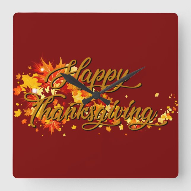 Happy Thanksgiving Quadratische Wanduhr (Vorderseite)