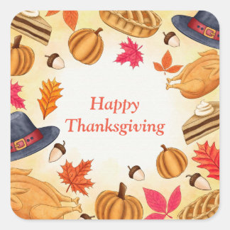 Happy Thanksgiving Quadratischer Aufkleber