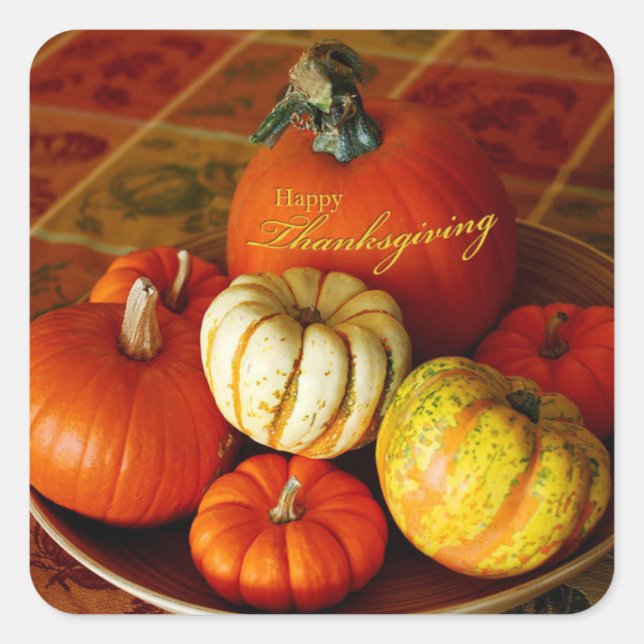 Happy Thanksgiving Quadratischer Aufkleber (Vorderseite)