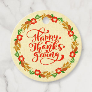 Happy Thanksgiving Red Gold Wreath Geschenkanhänger