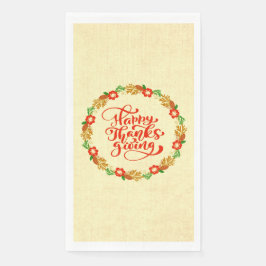 Happy Thanksgiving Red Gold Wreath Groß Serviette