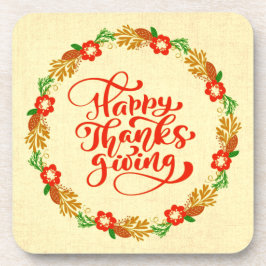 Happy Thanksgiving Red Gold Wreath Hard Getränkeuntersetzer