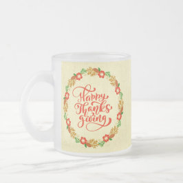 Happy Thanksgiving Red Gold Wreath Mattglastasse