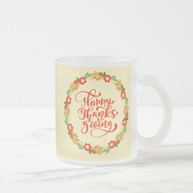 Happy Thanksgiving Red Gold Wreath Mattglastasse (Rechts)