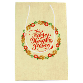 Happy Thanksgiving Red Gold Wreath Mittlere Geschenktüte