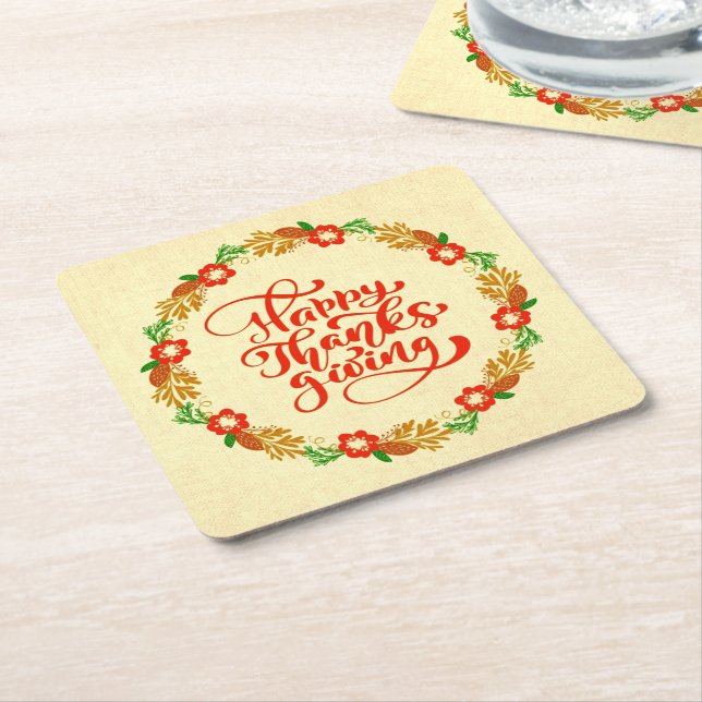 Happy Thanksgiving Red Gold Wreath Rechteckiger Pappuntersetzer (angewinkelt)