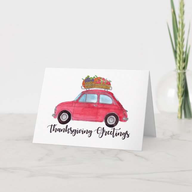 Happy Thanksgiving Red Retro Fiat 500 Karte (Vorderseite)
