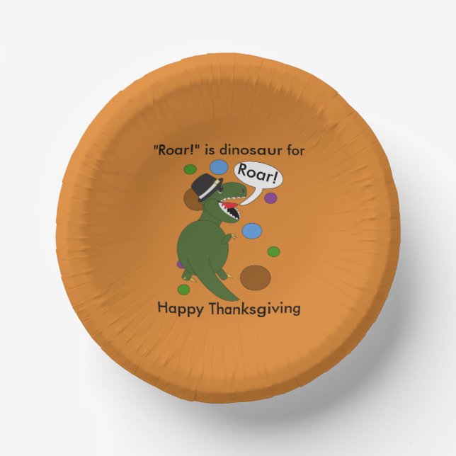 Happy Thanksgiving Roar Dinosaur Niedlich Personal Pappteller (Vorderseite)