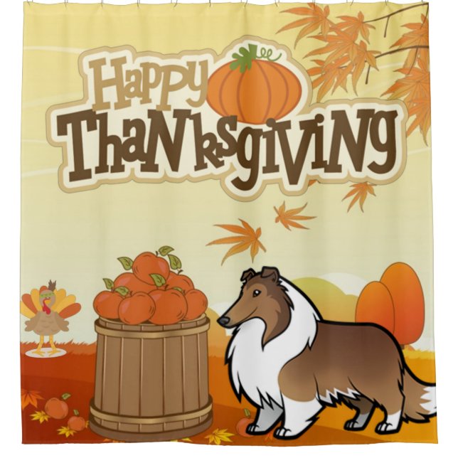 Happy Thanksgiving Rough Collie Duschvorhang (Vorderseite)