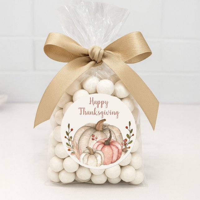 Happy Thanksgiving Rustic Boho White Pumpkin Runder Aufkleber (Happy Thanksgiving sticker)