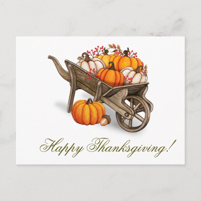 Happy Thanksgiving Rustic Country Pumpkin Wagon Postkarte (Vorderseite)