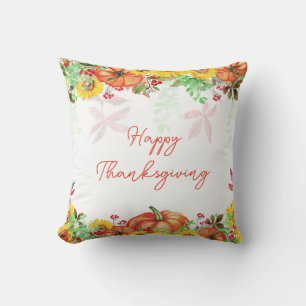 Happy Thanksgiving Rustic Floral Pumpkin Kissen