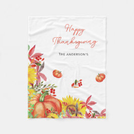 Happy Thanksgiving Rustic Orange Pumpkins Fleecedecke