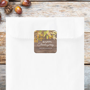 Happy Thanksgiving Rustic Quadratischer Aufkleber