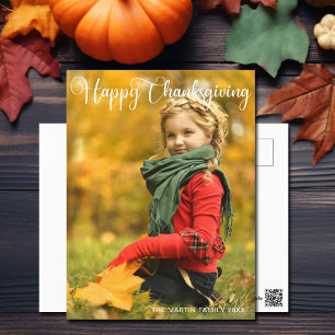 Happy Thanksgiving Schrift Overlay Familienfoto Postkarte