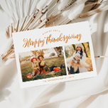 Happy Thanksgiving Script Handwriting Foto Feiertagskarte<br><div class="desc">glücklich dankend Grußkarte mit handgeschriebenem Skriptdesign. Sie können Ihr eigenes Bild hochladen und Text und Farben bearbeiten.</div>