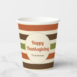 Happy Thanksgiving Script Herbst Farben Streifen Pappbecher