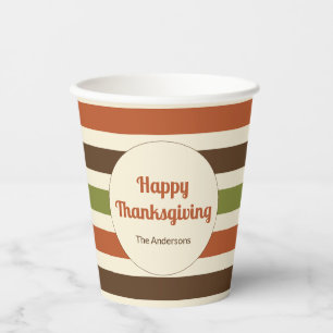 Happy Thanksgiving Script Herbst Farben Streifen Pappbecher
