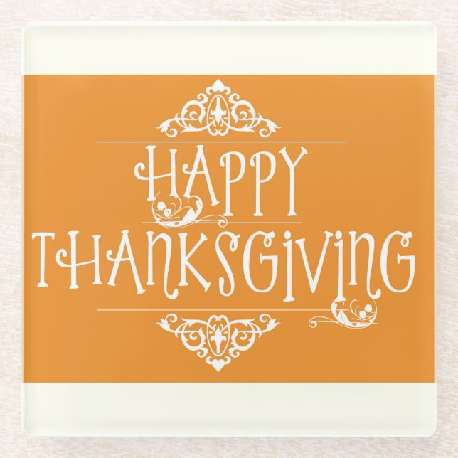 Happy Thanksgiving Script Orange Glasuntersetzer (Vorderseite)