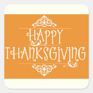 Happy Thanksgiving Script Orange Quadratischer Aufkleber
