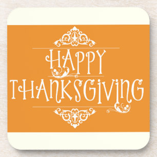 Happy Thanksgiving Script Orange Untersetzer