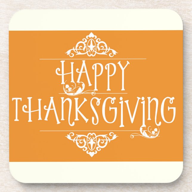 Happy Thanksgiving Script Orange Untersetzer (Vorderseite)