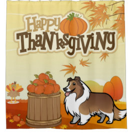 Happy Thanksgiving Shetland Sheepdog Duschvorhang