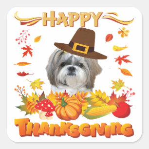 Happy Thanksgiving Shih Tzu Dog   Ich bin dankbar Quadratischer Aufkleber