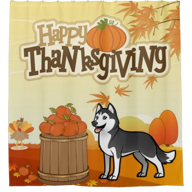 Happy Thanksgiving Siberian Husky Duschvorhang (Vorderseite)