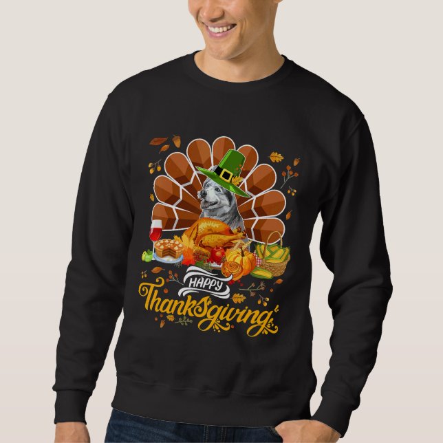 Happy Thanksgiving Sibirische Husky Türkei Lebensm Sweatshirt (Vorderseite)