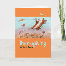 Happy Thanksgiving Son, Corgi Hund im Herbst Feiertagskarte
