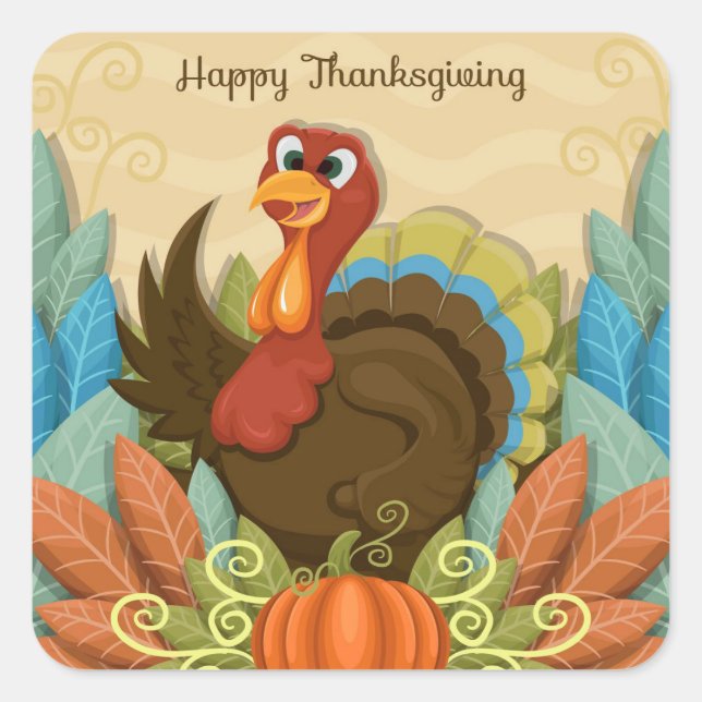 Happy Thanksgiving Square Sticker (Vorderseite)