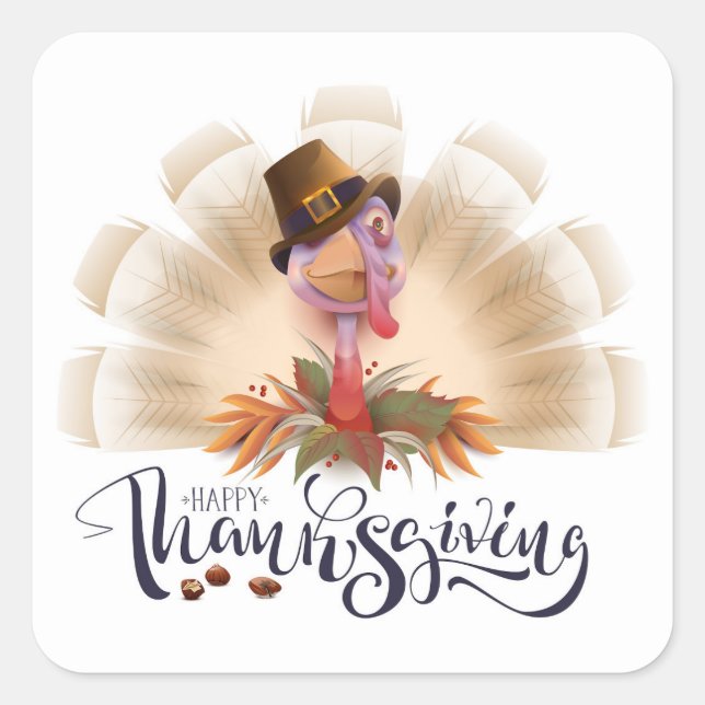 Happy Thanksgiving Square Sticker (Vorderseite)