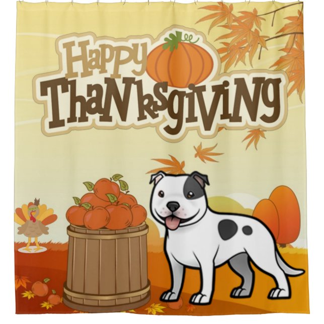 Happy Thanksgiving Staffordshire Bull Terrier Duschvorhang (Vorderseite)