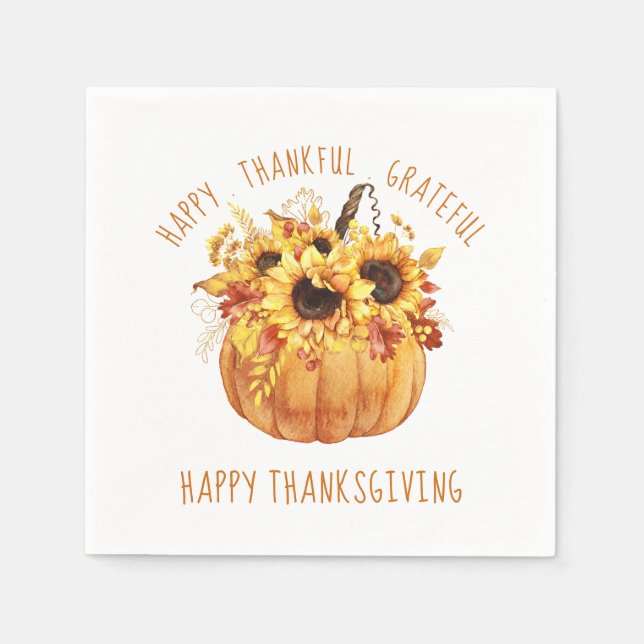Happy Thanksgiving Sunflowers Pumpkin Serviette (Vorderseite)